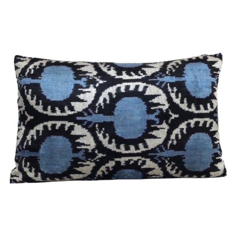 VELVET IKAT PILLOW COVER BLACK SILVER BLUE Q2 VELVET IKAT PILLOW COVER BLACK SILVER BLUE Q2